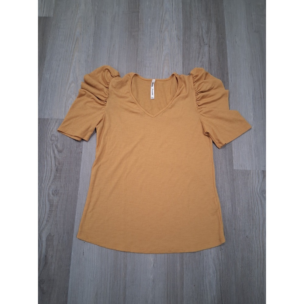 Simply Irresistible Mustard Yellow Puff Sleeve V-Neck Textured Blouse XL